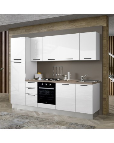 Cucina Folk 270x217 H con lavastoviglie in bianco lucido