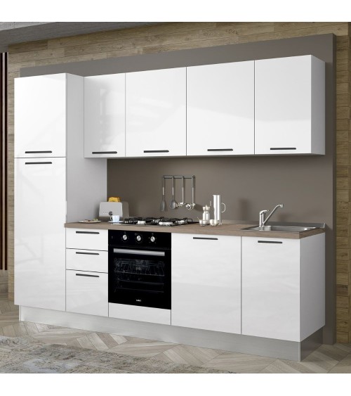Cucina Folk 270x217 H con lavastoviglie in bianco lucido