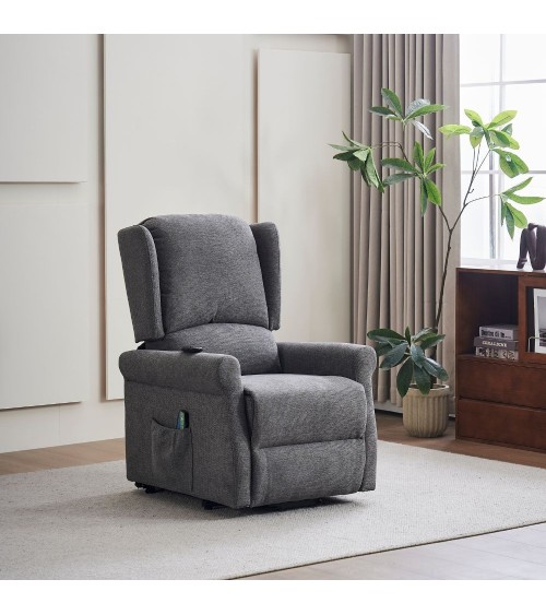 Poltrona alzapersona Tasmania con recliner elettrico 2 motori e 8 punti di massaggio in tessuto grigio