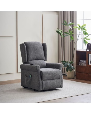 Poltrona alzapersona Tasmania con recliner elettrico 2 motori e 8 punti di massaggio in tessuto grigio