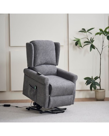 Poltrona alzapersona Tasmania con recliner elettrico 2 motori e 8 punti di massaggio in tessuto grigio