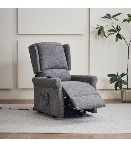 Poltrona alzapersona Tasmania con recliner elettrico 2 motori e 8 punti di massaggio in tessuto grigio