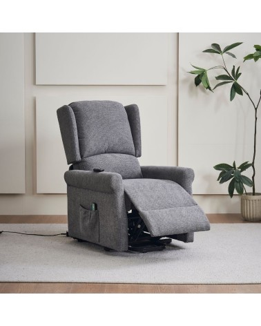 Poltrona alzapersona Tasmania con recliner elettrico 2 motori e 8 punti di massaggio in tessuto grigio