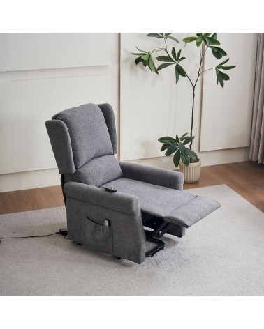 Poltrona alzapersona Tasmania con recliner elettrico 2 motori e 8 punti di massaggio in tessuto grigio