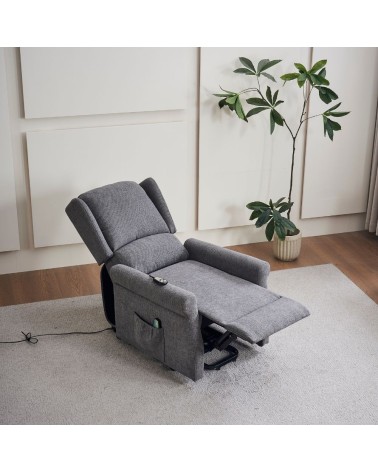 Poltrona alzapersona Tasmania con recliner elettrico 2 motori e 8 punti di massaggio in tessuto grigio