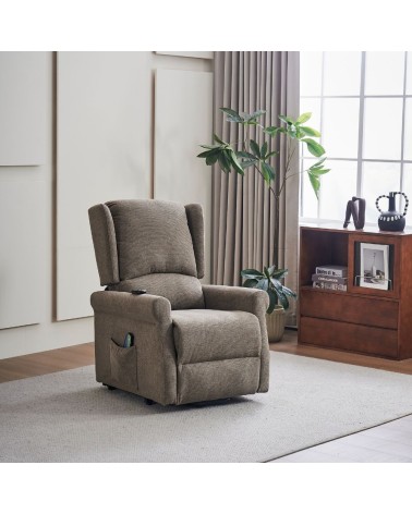 Poltrona alzapersona Tasmania con recliner elettrico 2 motori e 8 punti di massaggio in tessuto coffee