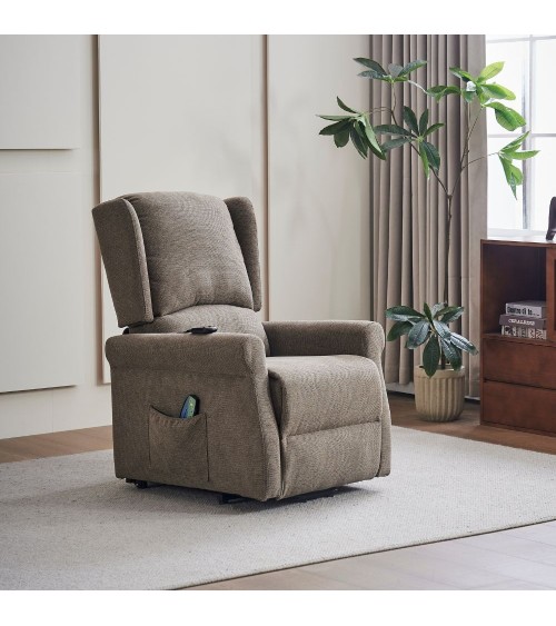 Poltrona alzapersona Tasmania con recliner elettrico 2 motori e 8 punti di massaggio in tessuto coffee