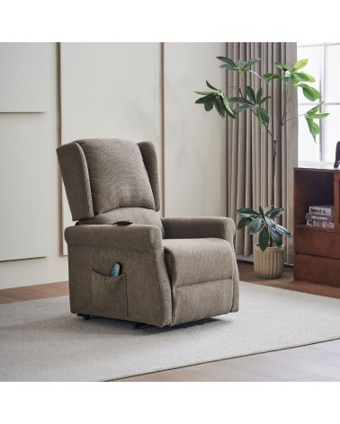 Poltrona alzapersona Tasmania con recliner elettrico 2 motori e 8 punti di massaggio in tessuto coffee