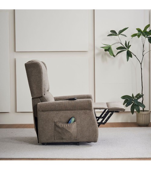 Poltrona alzapersona Tasmania con recliner elettrico 2 motori e 8 punti di massaggio in tessuto coffee