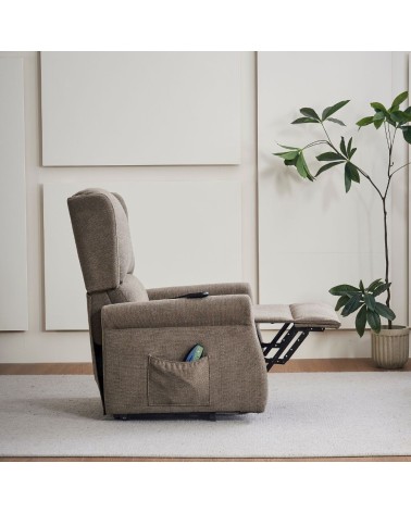 Poltrona alzapersona Tasmania con recliner elettrico 2 motori e 8 punti di massaggio in tessuto coffee