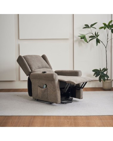 Poltrona alzapersona Tasmania con recliner elettrico 2 motori e 8 punti di massaggio in tessuto coffee