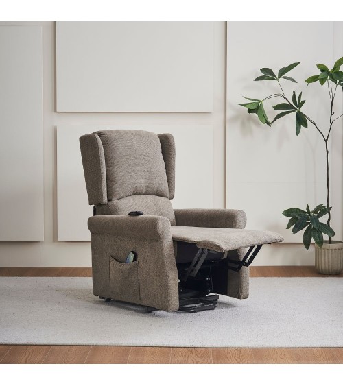Poltrona alzapersona Tasmania con recliner elettrico 2 motori e 8 punti di massaggio in tessuto coffee
