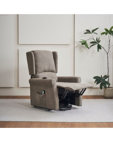 Poltrona alzapersona Tasmania con recliner elettrico 2 motori e 8 punti di massaggio in tessuto coffee