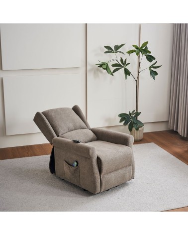 Poltrona alzapersona Tasmania con recliner elettrico 2 motori e 8 punti di massaggio in tessuto coffee