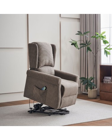 Poltrona alzapersona Tasmania con recliner elettrico 2 motori e 8 punti di massaggio in tessuto coffee