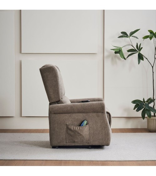 Poltrona alzapersona Tasmania con recliner elettrico 2 motori e 8 punti di massaggio in tessuto coffee