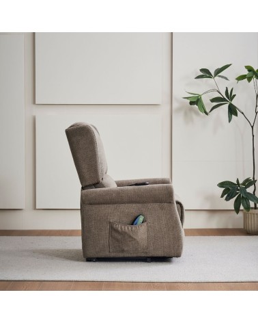 Poltrona alzapersona Tasmania con recliner elettrico 2 motori e 8 punti di massaggio in tessuto coffee