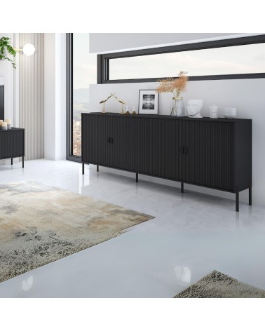 Madia Lotus 4 ante nera opaco cannettate con piedini e maniglie nere
