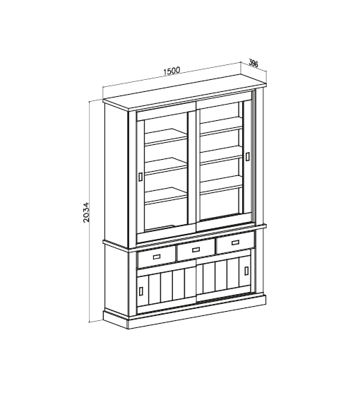 Vetrina Anthony III con 2 ante vetro e 3 cassetti colore noce eastwood stile shabby