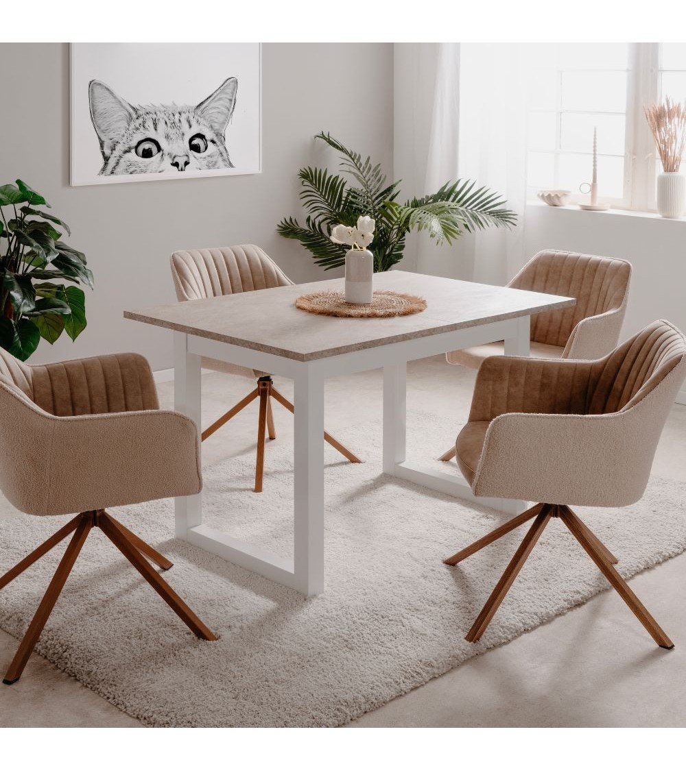 Tavolo allungabile Houston 80B con struttura bianca e piano sabbia 120x75x80 cm.