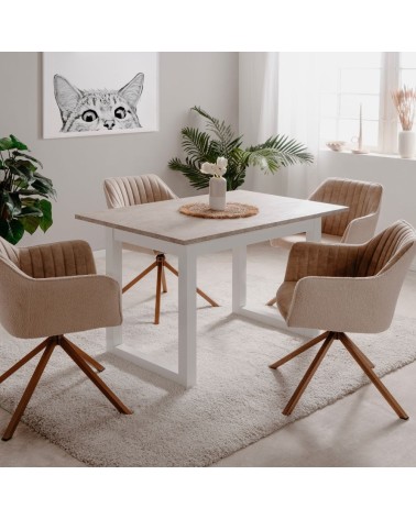 Tavolo allungabile Houston 80B con struttura bianca e piano sabbia 120x75x80 cm.