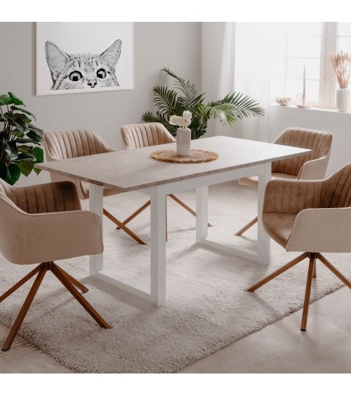 Tavolo allungabile Houston 80B con struttura bianca e piano sabbia 120x75x80 cm.