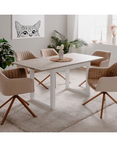 Tavolo allungabile Houston 80B con struttura bianca e piano sabbia 120x75x80 cm.