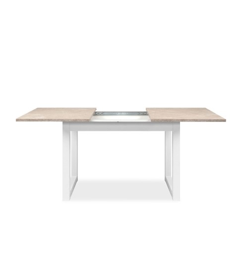 Tavolo allungabile Houston 80B con struttura bianca e piano sabbia 120x75x80 cm.