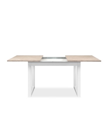 Tavolo allungabile Houston 80B con struttura bianca e piano sabbia 120x75x80 cm.