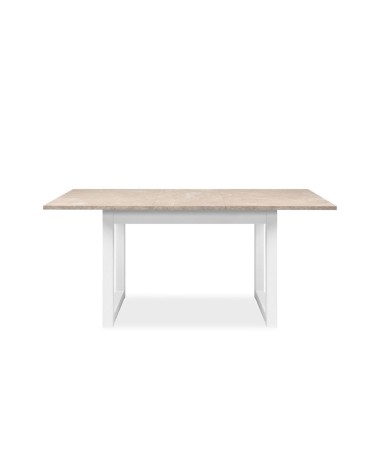 Tavolo allungabile Houston 80B con struttura bianca e piano sabbia 120x75x80 cm.