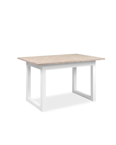 Tavolo allungabile Houston 80B con struttura bianca e piano sabbia 120x75x80 cm.