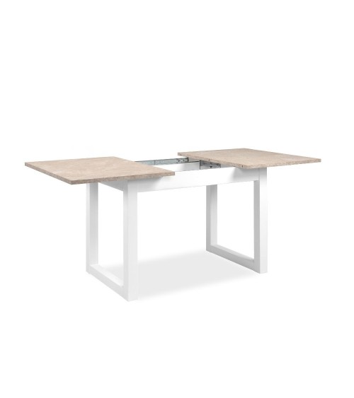 Tavolo allungabile Houston 80B con struttura bianca e piano sabbia 120x75x80 cm.