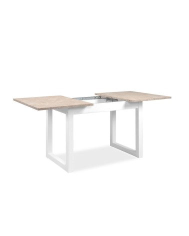 Tavolo allungabile Houston 80B con struttura bianca e piano sabbia 120x75x80 cm.