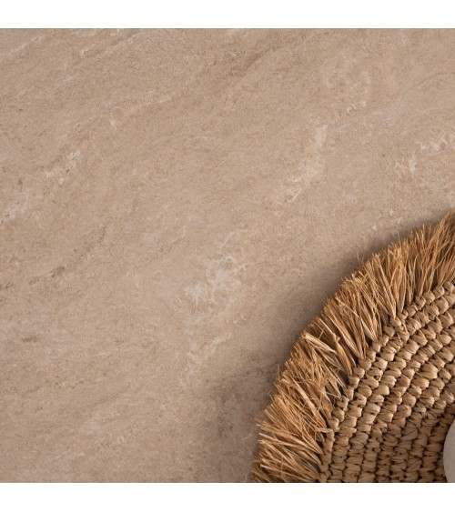 Tavolo allungabile Houston 80B con struttura bianca e piano sabbia 120x75x80 cm.