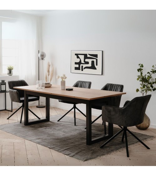 Tavolo allungabile Denver 80C in piano quercia e struttura antracite 200x75x90 cm.