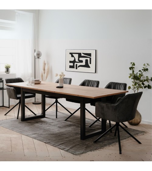 Tavolo allungabile Denver 80C in piano quercia e struttura antracite 200x75x90 cm.