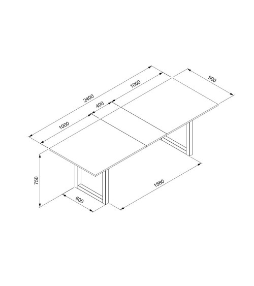 Tavolo allungabile Denver 80C in piano quercia e struttura antracite 200x75x90 cm.