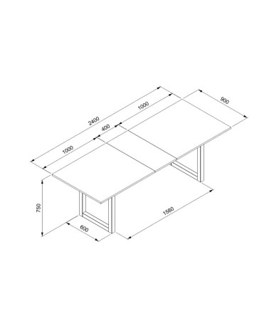 Tavolo allungabile Denver 80C in piano quercia e struttura antracite 200x75x90 cm.