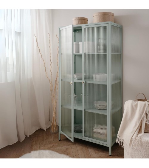 Vetrina Milton 52A in acciaio laminato con 2 ante vetro temperato ondulato colore verde menta