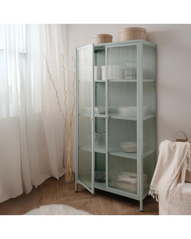 Vetrina Milton 52A in acciaio laminato con 2 ante vetro temperato ondulato colore verde menta