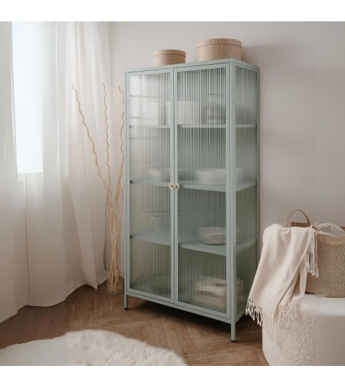 Vetrina Milton 52A in acciaio laminato con 2 ante vetro temperato ondulato colore verde menta