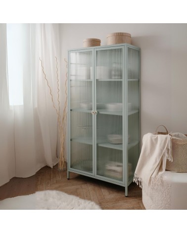 Vetrina Milton 52A in acciaio laminato con 2 ante vetro temperato ondulato colore verde menta