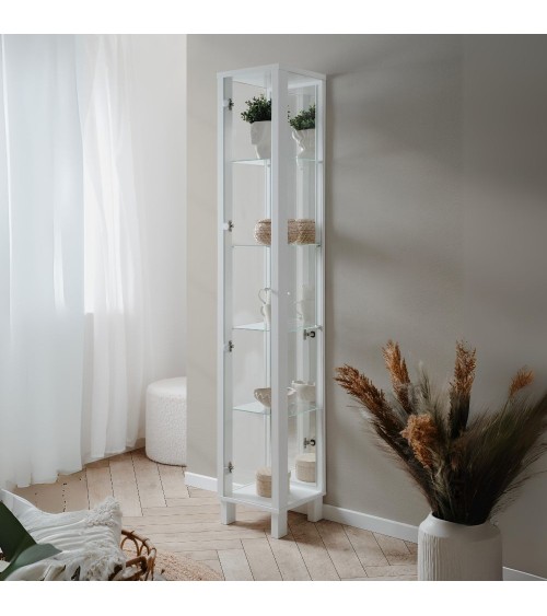 Vetrina Albi 52A con 1 anta in vetro e specchio colore bianco