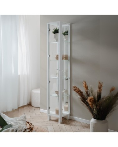 Vetrina Albi 52A con 1 anta in vetro e specchio colore bianco