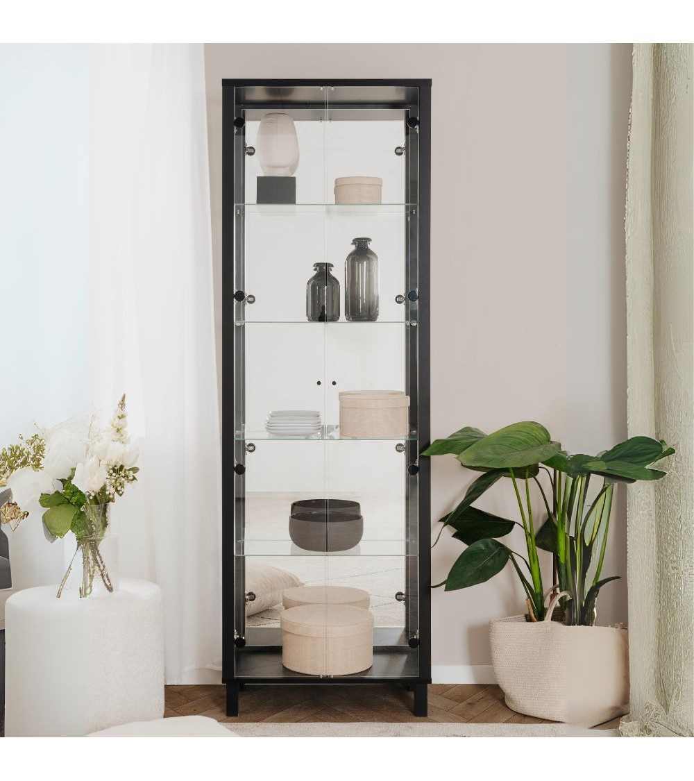 Vetrina Albi 52B con 2 ante in vetro e specchio colore nero