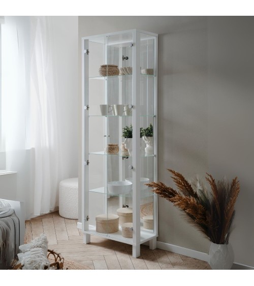Vetrina Albi 52B con 2 ante in vetro e specchio colore bianco