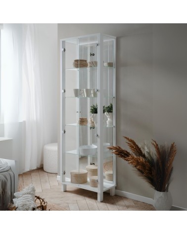 Vetrina Albi 52B con 2 ante in vetro e specchio colore bianco