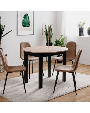Tavolo rotondo allungabile Coburg 100 in piano quercia e struttura nera 100x76x100 cm.