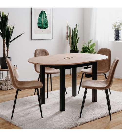 Tavolo rotondo allungabile Coburg 100 in piano quercia e struttura nera 100x76x100 cm.