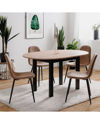 Tavolo rotondo allungabile Coburg 100 in piano quercia e struttura nera 100x76x100 cm.